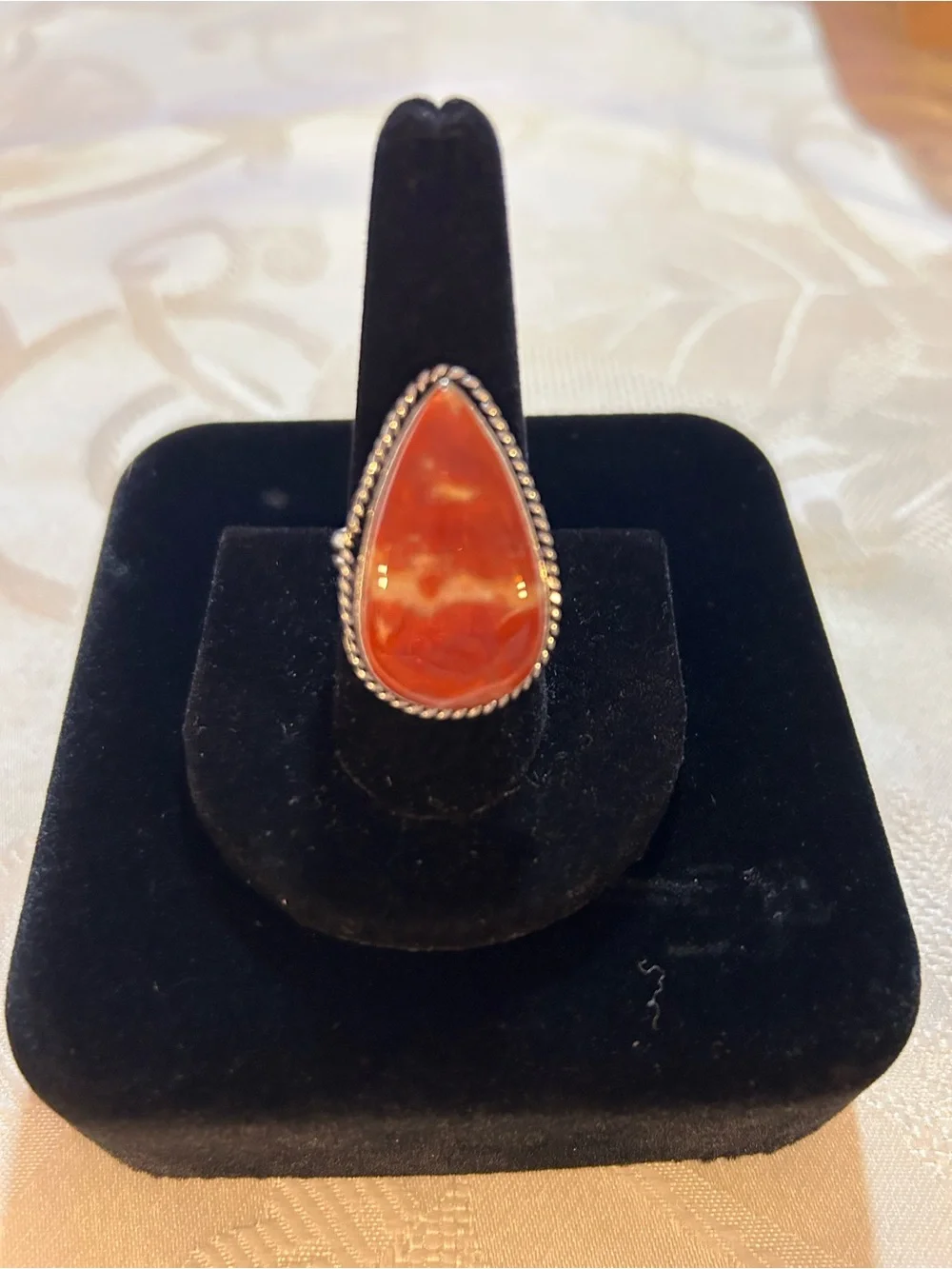 Carnelian Teardrop Sterling Silver Vintage Southwestern Statement Ring
